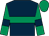 Dark blue, emerald green hoop, emerald green sleeves, dark blue armlets, emerald green cap (Mrs F Denniff)