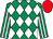 Emerald green and white diamonds, striped sleeves, red cap (Mr R A Pegum & Partner 1)