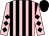 Pink and black stripes, diamonds on sleeves, black cap (Mrs J Degnan)