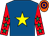 Royal blue, yellow star, red sleeves, emerald green stars, orange and purple hooped cap (Oakwood Rainbow)