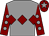 Grey, maroon triple diamond, maroon sleeves, grey spots, maroon cap, grey star (Kit James & Matt James)