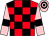Red and black check, pink sleeves, black armlets, hooped cap (Finch Moran Lamb Smith Boyd-bowman)