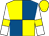 Yellow and royal blue (quartered), white sleeves, yellow armlets, yellow cap (Optimumracing Co Uk & Partner)
