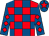 Red and royal blue check, royal blue sleeves, red diamonds, royal blue cap, red star (Mr Alex James)