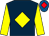 Dark blue, yellow diamond and sleeves, royal blue cap, red diamond (Mrs Pat Sloan)