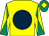 Yellow, dark blue disc, yellow and emerald green diabolo on sleeves, emerald green cap, yellow diamond (Rio Gold Racing Club)