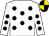 White, black spots, black and gold quartered cap (Mrs D Halley)