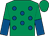 Emerald green, royal blue spots, halved sleeves, emerald green cap (Gordon & Su Hall)