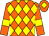 Orange and yellow diamonds, orange sleeves, yellow armlets and diamond on cap (Mr N J McMullan & Mr T Winzer)