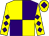 Yellow and purple (quartered), diamonds on sleeves, yellow cap, purple diamond (Mr D Simkins)