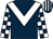 Dark blue, white chevron, checked sleeves, striped cap (That's Racing)