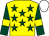 Yellow, dark green stars, dark green sleeves, yellow armlets, white cap (The Acre Bottom Syndicate)