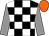 Black and white check, grey sleeves, orange cap (Elegant Clutter Ltd)
