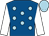 Royal blue, light blue spots, white sleeves, light blue cap (Mr Brian Hepburn)