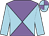 Mauve and light blue diabolo, light blue sleeves, light blue and mauve quartered cap (Faces Partnership)