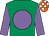 Emerald green, mauve disc and sleeves, orange and white check cap (Saloop)