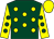 Dark green, yellow spots, yellow sleeves, dark green spots, yellow cap (Mrs C S Wilson)