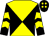 Black & yellow diabolo, yellow chevrons on sleeves, black cap, yellow spots (John Bermingham & Gerard Walsh & Ian Butler)
