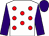 White, red spots, purple sleeves & cap (Mrs V Maxwell)
