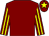 Maroon, maroon & yellow striped sleeves, yellow star on cap (Deirdre Hassett)