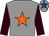 Grey, orange star, brown sleeves, grey cap, royal blue star (Miss S Troughton)
