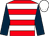 Red, white hoops, dark blue sleeves, white cap (Mrs C Hitch)