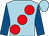 Light blue, large red spots, royal blue sleeves (Marilyn And Michael Martin)