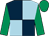 Dark blue and light blue (quartered), emerald green sleeves and cap (Langley's)