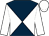 Dark blue and white diabolo, white sleeves and cap (Mr L Attrill)