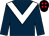 Dark blue, white chevron, black cap, red spots (Katy Price Racing Club)