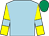 Light blue, yellow sleeves, light blue armlets, emerald green cap (Austin And June Allison And Partner)