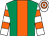 Emerald green, orange stripe, white and orange hooped sleeves and cap (David Sorrell And Simon Dow)