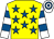Yellow, royal blue stars, white and royal blue hooped sleeves and cap (Yorkshire Owners Racing Club 2)