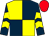 Yellow and dark blue (quartered), dark blue and yellow chevrons on sleeves, red cap (Mrs Helen Sugden)