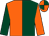 Orange and dark green (halved), sleeves reversed, quartered cap (Mr A White)