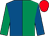 Royal blue and emerald green (halved), sleeves reversed, red cap (Natalie Gilligan)