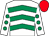White, emerald green chevrons, white sleeves, emerald green spots, red cap (Noel And Valerie Moran)