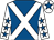Royal blue, white cross belts, white sleeves, royal blue stars, white cap, royal blue star (Mr R Sparks)