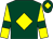 Dark green, yellow diamond on body and cap, yellow sleeves, dark green armlets (Miss Alison P Lee)