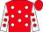 Red, white spots, white sleeves, red spots, red cap (Mr Paul Wildes)