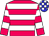 Cerise, white hoops, blue and white check cap (Mrs Giles Pritchard-gordon)