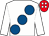 White, large royal blue spots, red cap, white spots (Mrs Emma Capon)