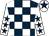 Dark blue and white check, white sleeves, dark blue stars, white cap, dark blue star (Mr Nigel M Davies)