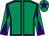 Emerald green, purple seams, diabolo on sleeves and star on cap (Mrs J Young)