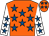 Orange, royal blue stars, white sleeves, royal blue stars (Mr J T Stimpson)