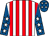 White and red stripes, royal blue sleeves, white stars, royal blue cap, white stars (Murphy, Cooper & East)