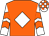 Orange, white diamond, white and orange chevrons on sleeves, check cap (Mrs V James)