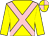 Yellow, pink cross belts, quartered cap (Mrs R Hurley)