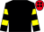 Black, yellow hooped sleeves, red cap, black spots (B S Racing Syndicate)