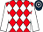 Red & white diamonds, white sleeves, dark blue & white hooped cap (White Lady Syndicate)